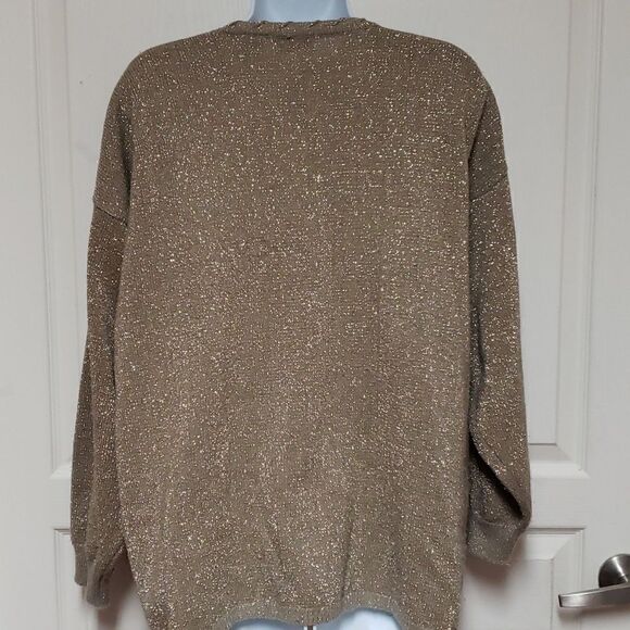 🌹Studio C Gold Shimmer Vintage Cardigan Sweater sz L - Picture 9 of 9
